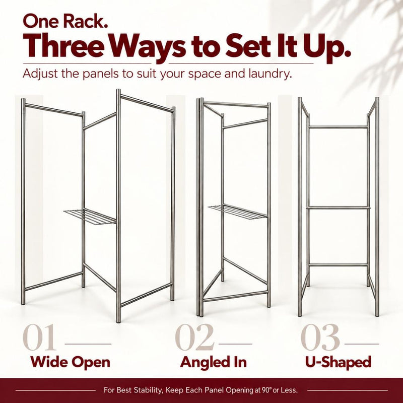 3-Fold Stainless Steel Floor Drying Rack | Foldable Indoor Clothes Drying Stand