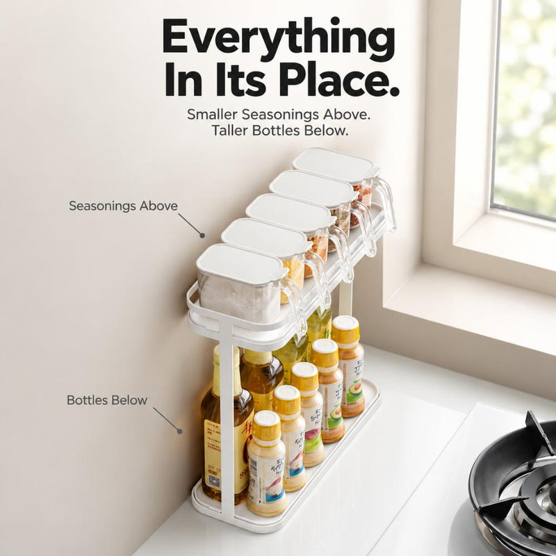 2-Tier Slim Countertop Condiment Rack with Tall-Bottle Storage
