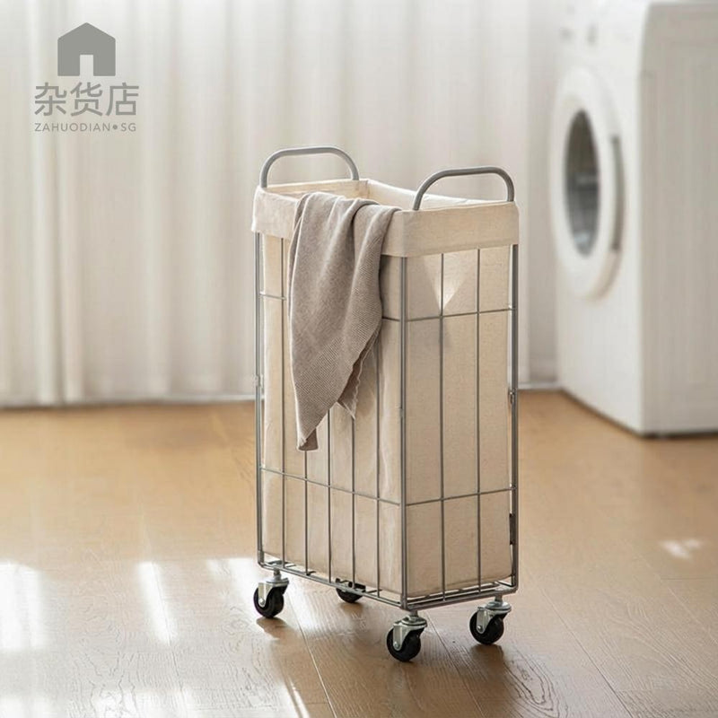 Compact & Slim Foldable Basket with Wheels and Removable Fabric Cover