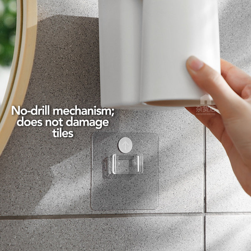 No-drill Minimalist Toothbrush Holder with Inverted Rinsing Cup