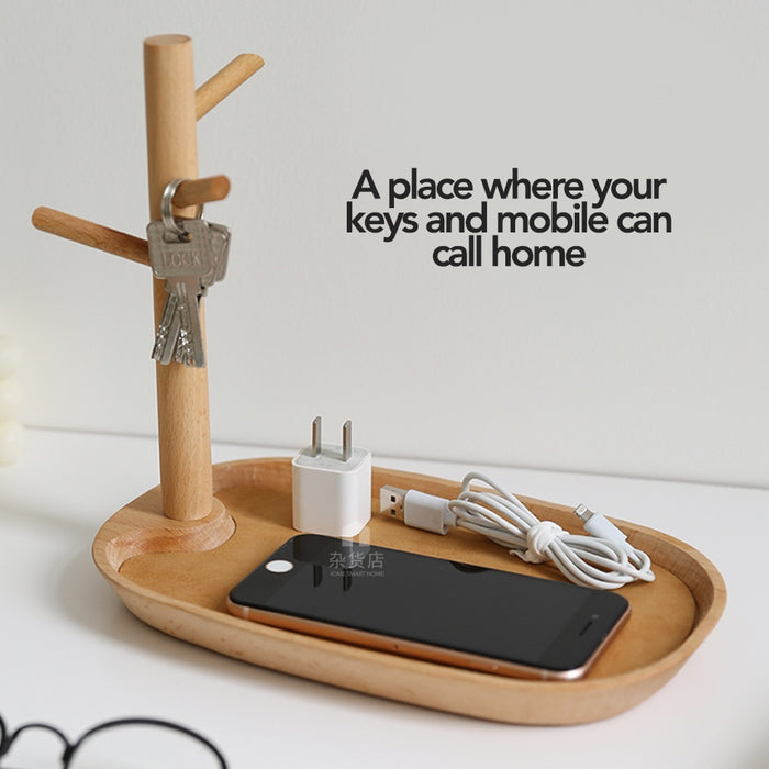 Japanese Minimalist Wooden Key Holder Stand & Tray