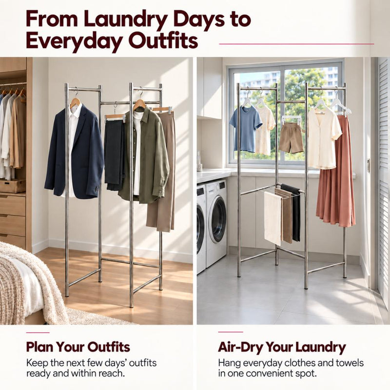 3-Fold Stainless Steel Floor Drying Rack | Foldable Indoor Clothes Drying Stand