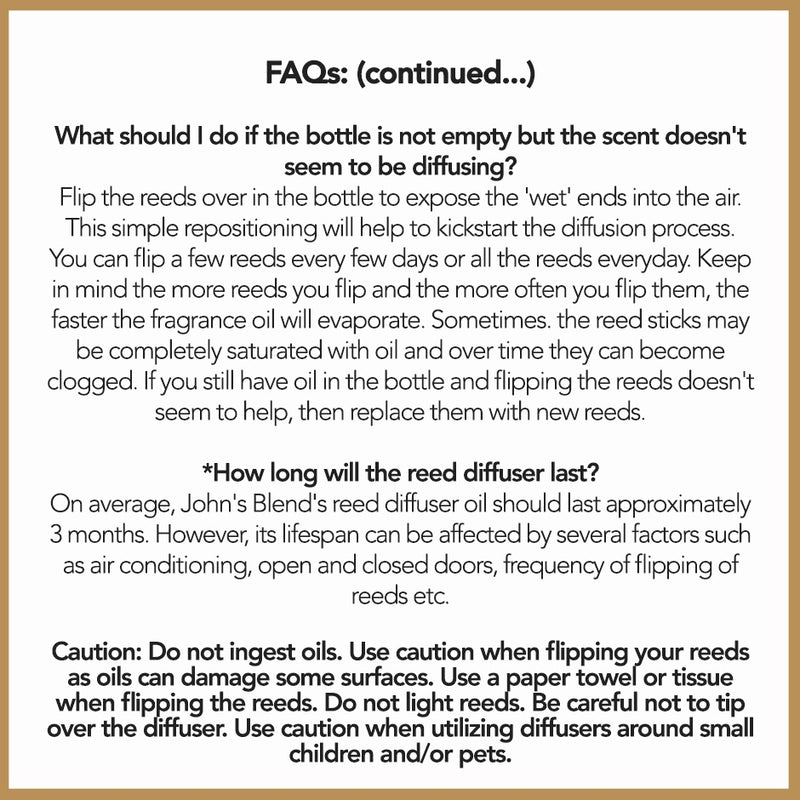 John's Blend Reed Diffuser White Musk & Assorted Scents