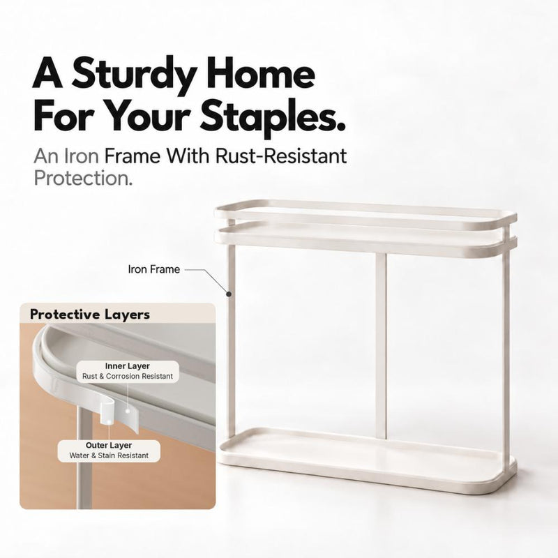 2-Tier Slim Countertop Condiment Rack with Tall-Bottle Storage