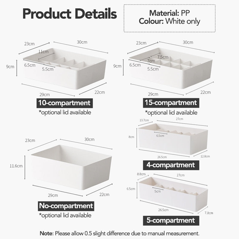 Lingerie / Undergarment / Socks & Accessories Wardrobe Organisers with Optional Lid