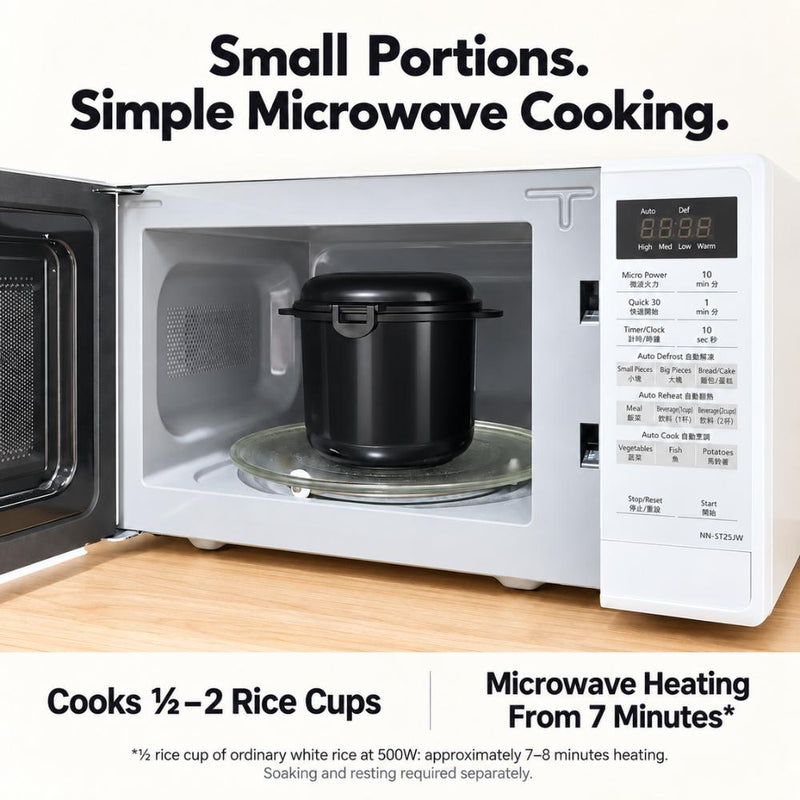 Chibikuro-chan 2-Cup Microwave Rice Cooker with Kishu Binchotan | Made in Japan