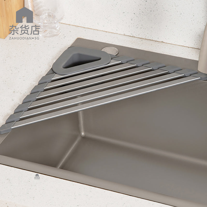 Rust-free Aluminium Foldable Corner Drainage Rack with Silicone Support