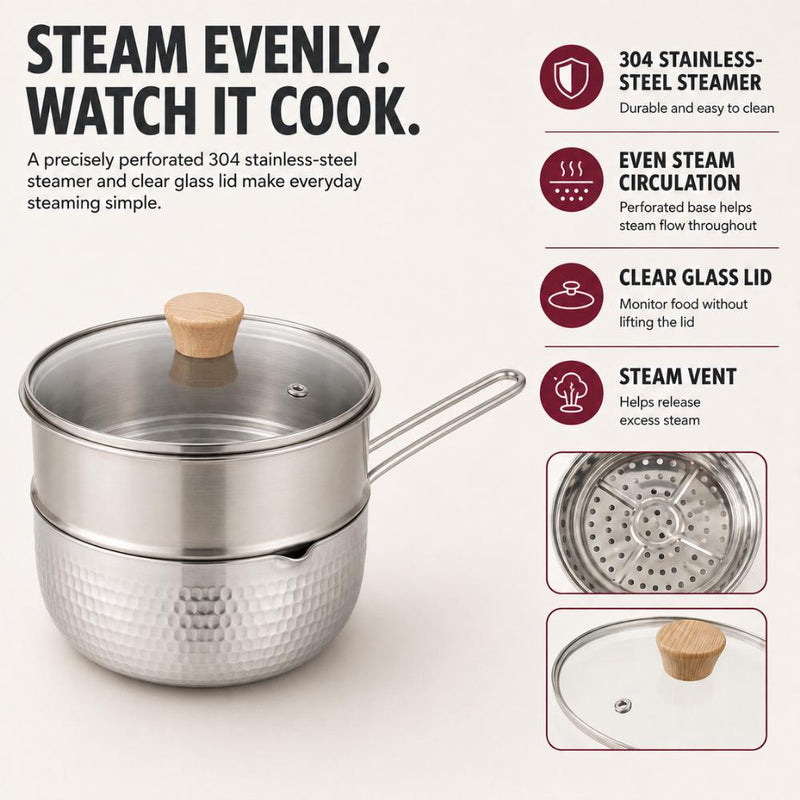 2-in-1 Non-Stick Yukihira Pot & Stainless Steel Steamer Set – 20cm diameter, 2.5L