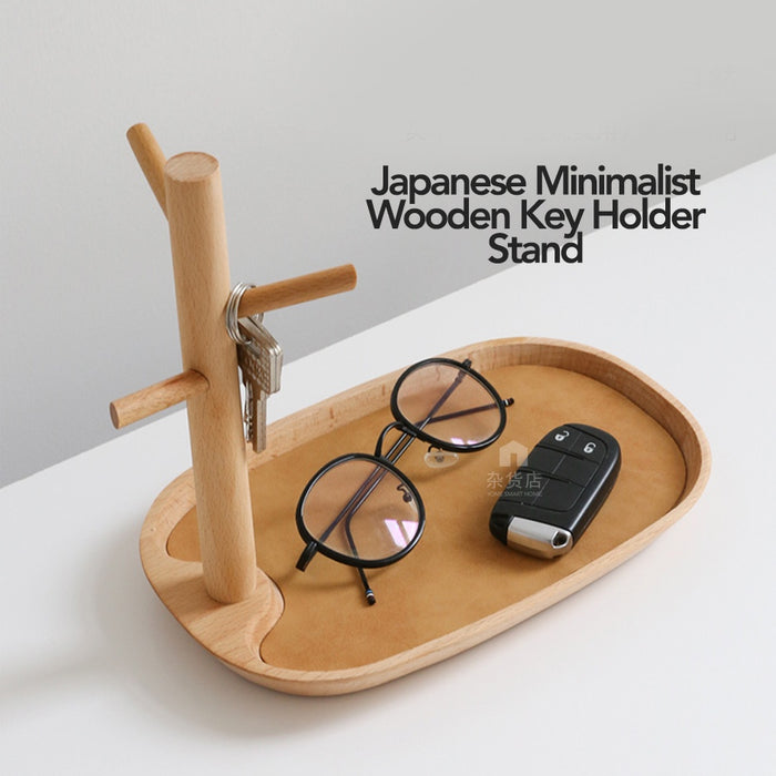 Japanese Minimalist Wooden Key Holder Stand & Tray