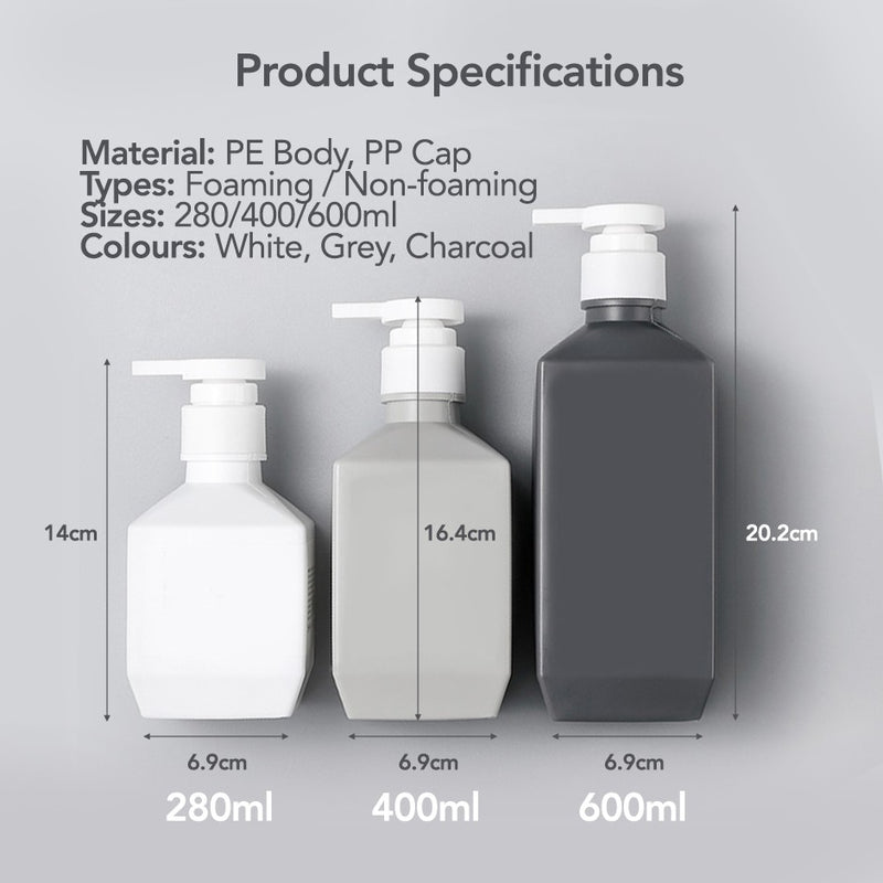 Monochrome Reusable Refill Bottles for Shampoo / Conditioner / Body Wash / Handwash