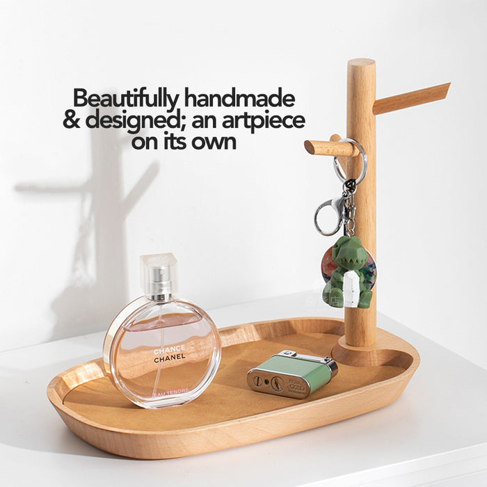 Japanese Minimalist Wooden Key Holder Stand & Tray