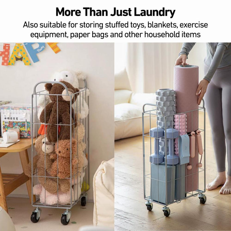 Compact & Slim Foldable Basket with Wheels and Removable Fabric Cover