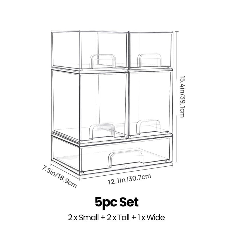 Clear Stacking Tabletop Modular Drawers for Skincare Cosmetics Supplements Teabags & More