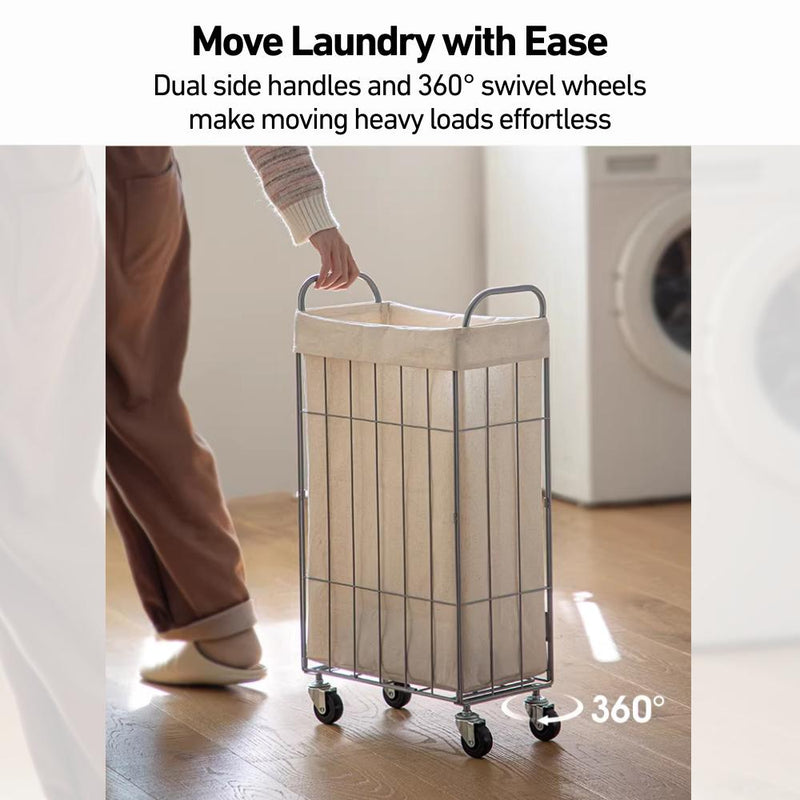 Compact & Slim Foldable Basket with Wheels and Removable Fabric Cover
