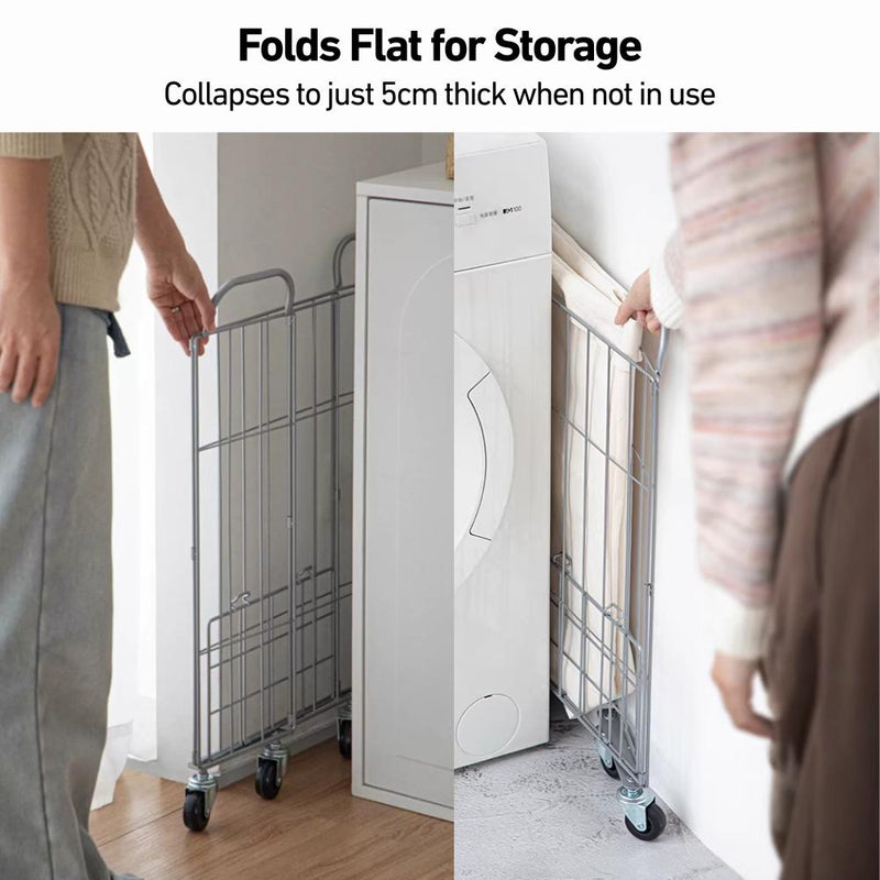 Compact & Slim Foldable Basket with Wheels and Removable Fabric Cover