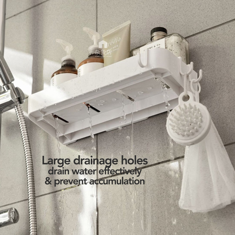 No-drill Bathroom Toiletries Rack with Hooks