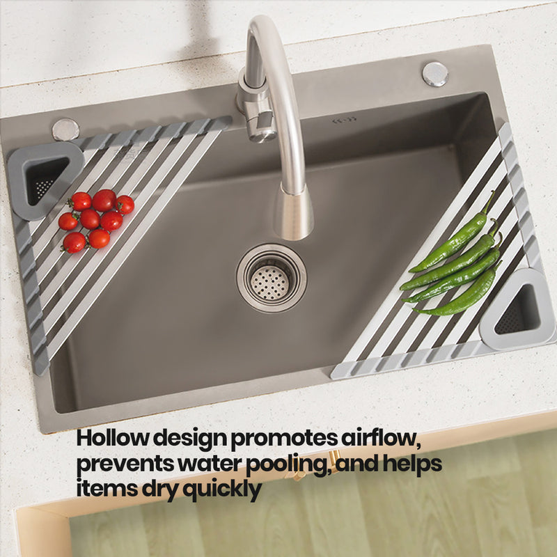 Rust-free Aluminium Foldable Corner Drainage Rack with Silicone Support
