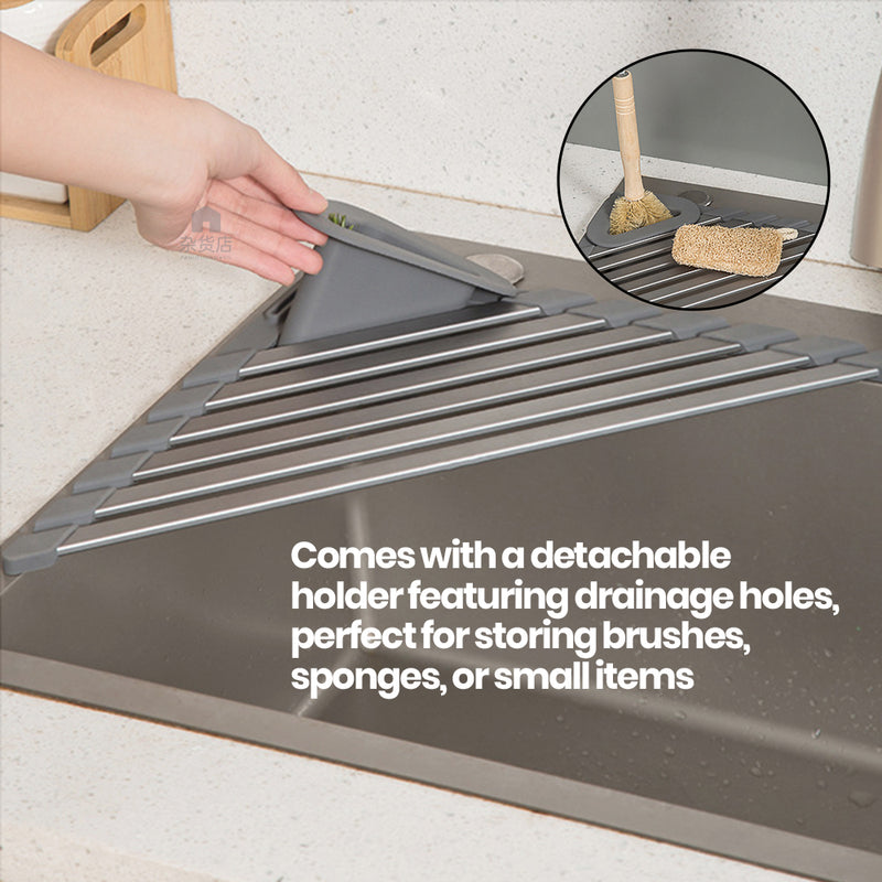 Rust-free Aluminium Foldable Corner Drainage Rack with Silicone Support