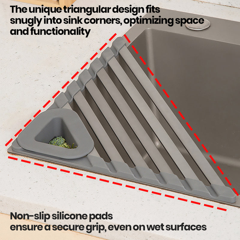 Rust-free Aluminium Foldable Corner Drainage Rack with Silicone Support