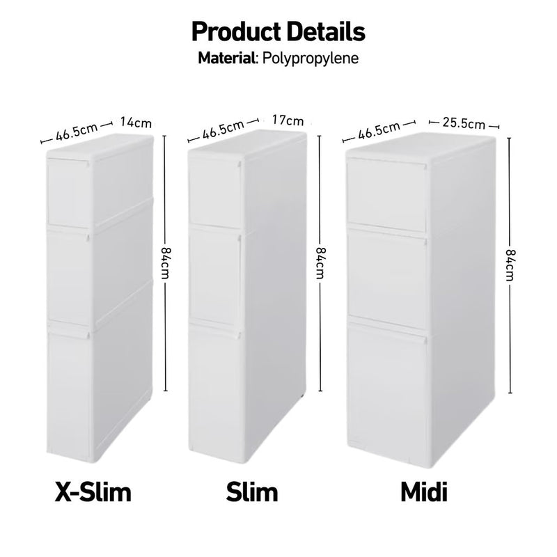 Like-it Slim Compact Gap Storage Stocker Drawer Unit 3-tiers