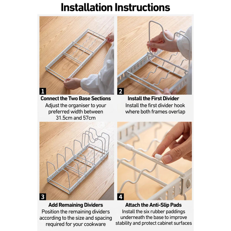 Expandable Adjustable Pot Lid & Cookware Organiser Rack