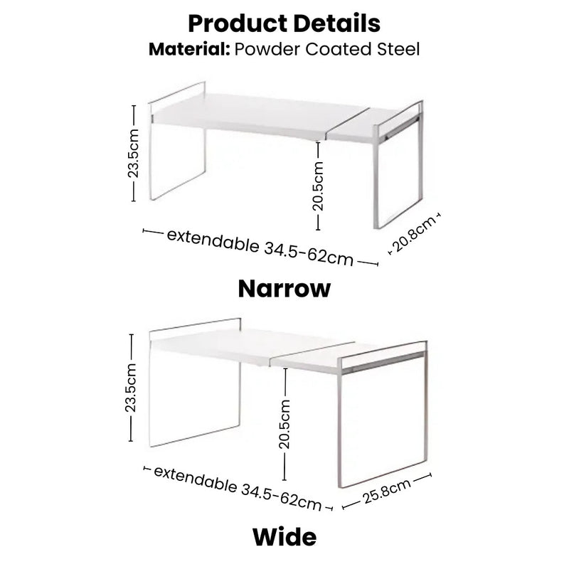 Extendable & Adjustable Shelf Risers for Maximising Vertical Spaces