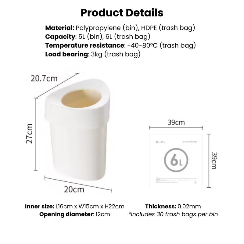 5L Space-saving Corner Waste Bin with Trash Bags