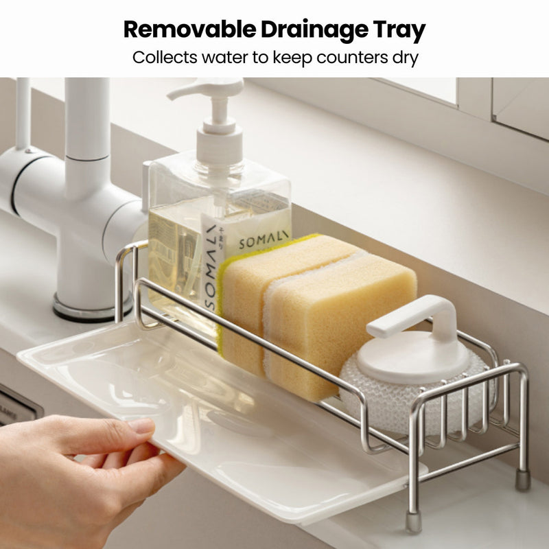 Stainless Steel Sink Sponge & Detergent Holder with Drainage Tray