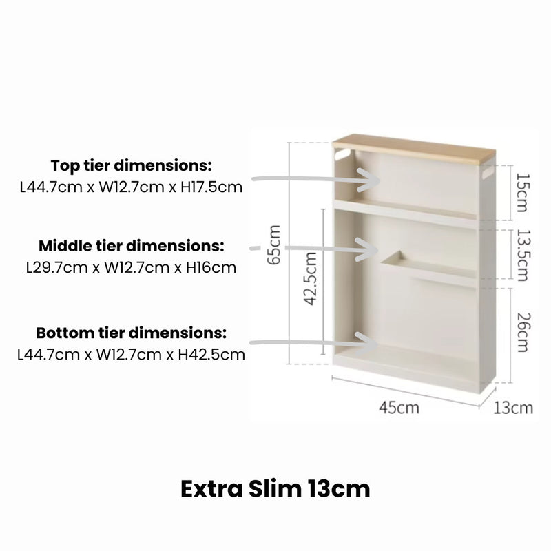 Slim Gap Storage Trolley Rack with Wooden Top