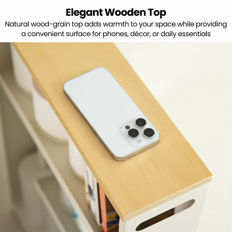 Slim Gap Storage Trolley Rack with Wooden Top