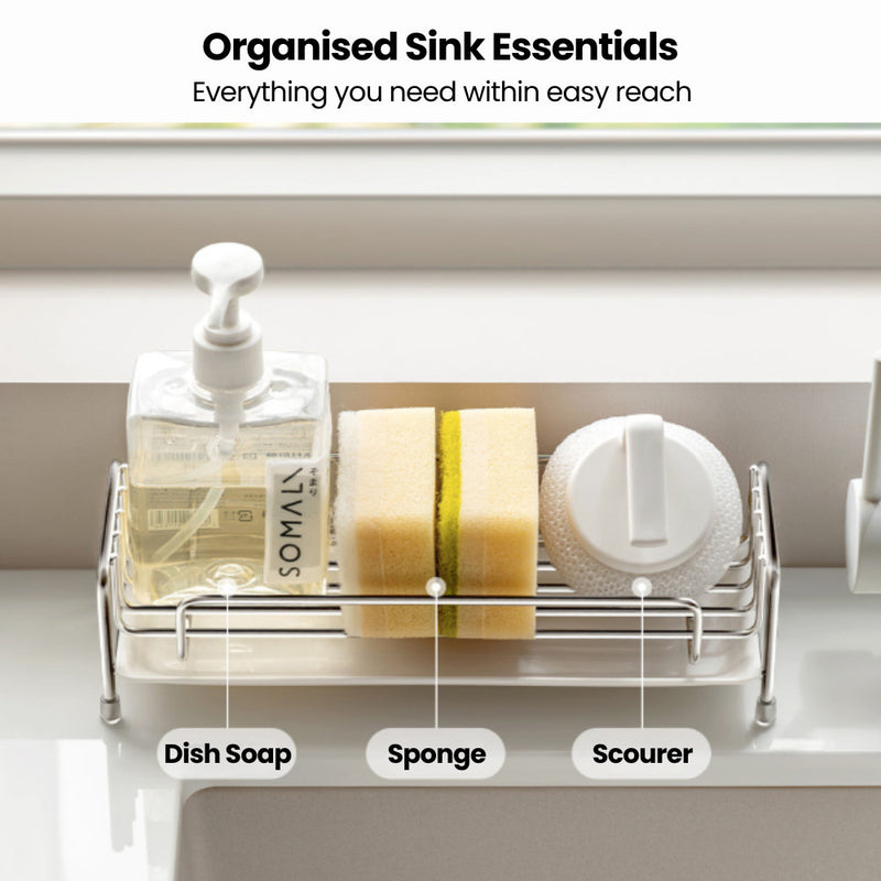 Stainless Steel Sink Sponge & Detergent Holder with Drainage Tray
