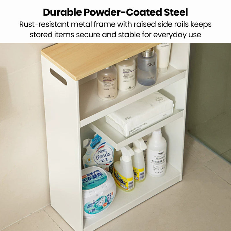Slim Gap Storage Trolley Rack with Wooden Top