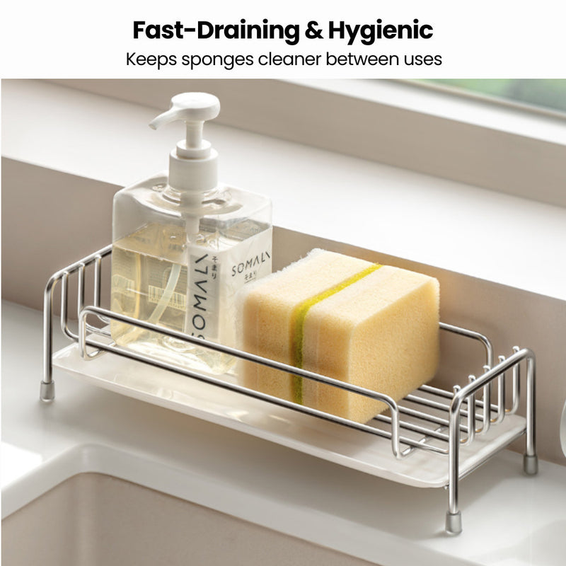 Stainless Steel Sink Sponge & Detergent Holder with Drainage Tray