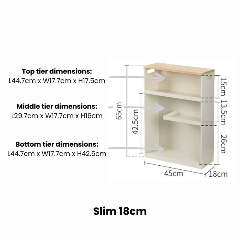 Slim Gap Storage Trolley Rack with Wooden Top