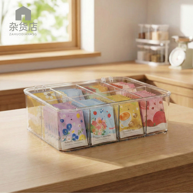 Adjustable Compartmentalised Clear Organiser with Flip Lid