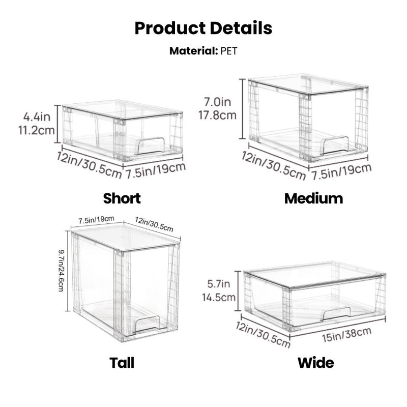 Clear Stackable Multipurpose Modular Drawers in 4 sizes