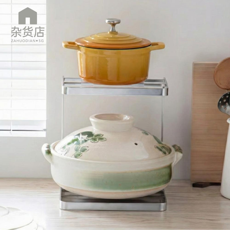 Dual-Tier Metal Kitchen Countertop Pots & Pans Storage Rack