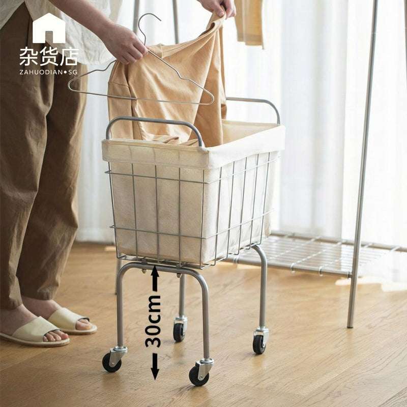 Raised Laundry Basket with Wheels and Removable Fabric Cover