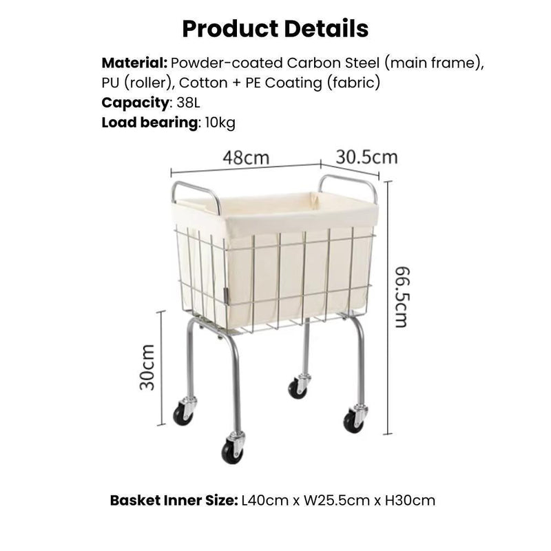 Raised Laundry Basket with Wheels and Removable Fabric Cover