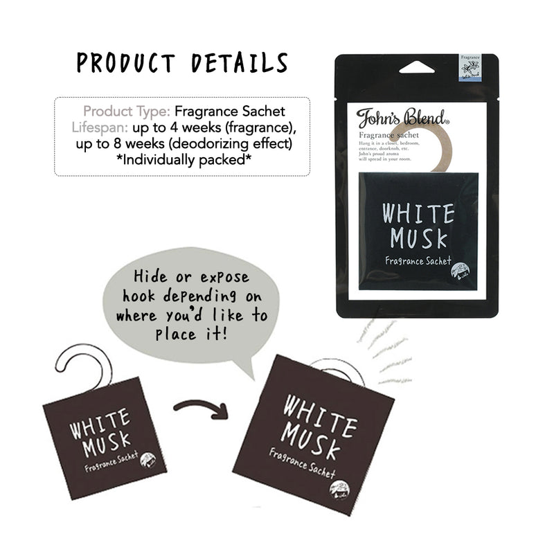 John's Blend Fragrance Sachet Deodorizer for Closet - White Musk