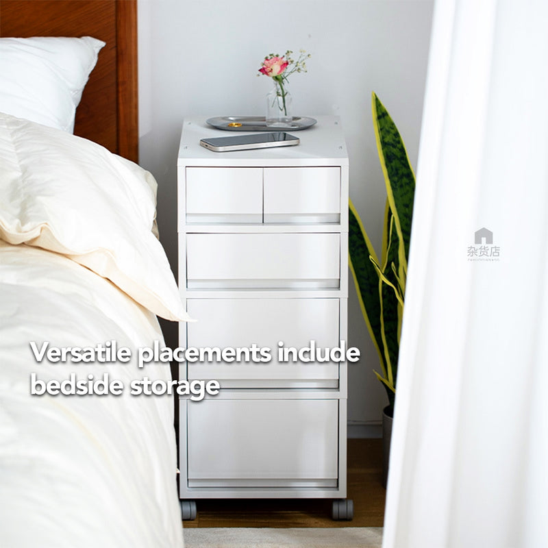 Shimoyama Matte White Minimalist Tiered Pedestal Drawer