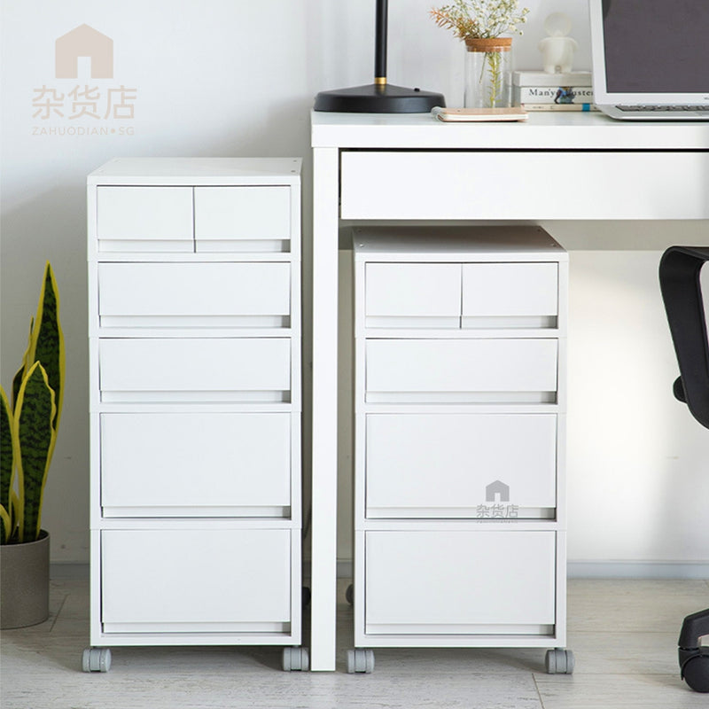 Shimoyama Matte White Minimalist Tiered Pedestal Drawer