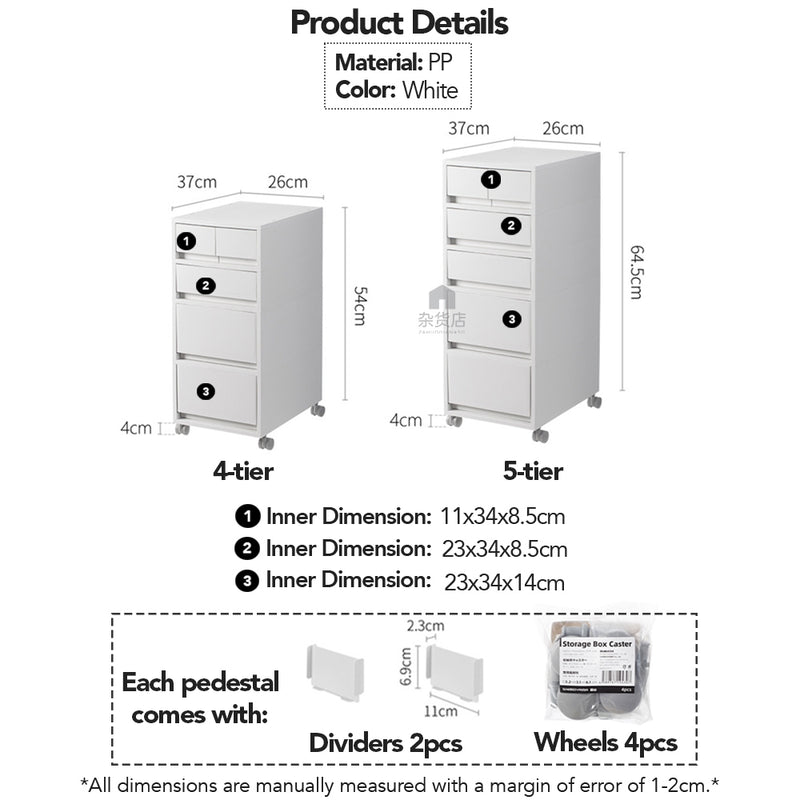 Shimoyama Matte White Minimalist Tiered Pedestal Drawer