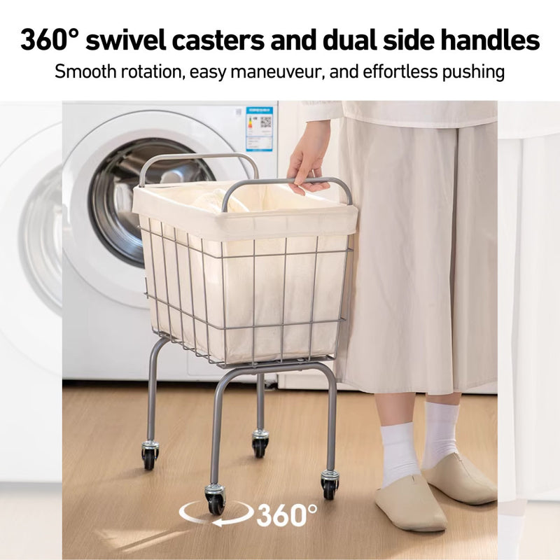 Raised Laundry Basket with Wheels and Removable Fabric Cover
