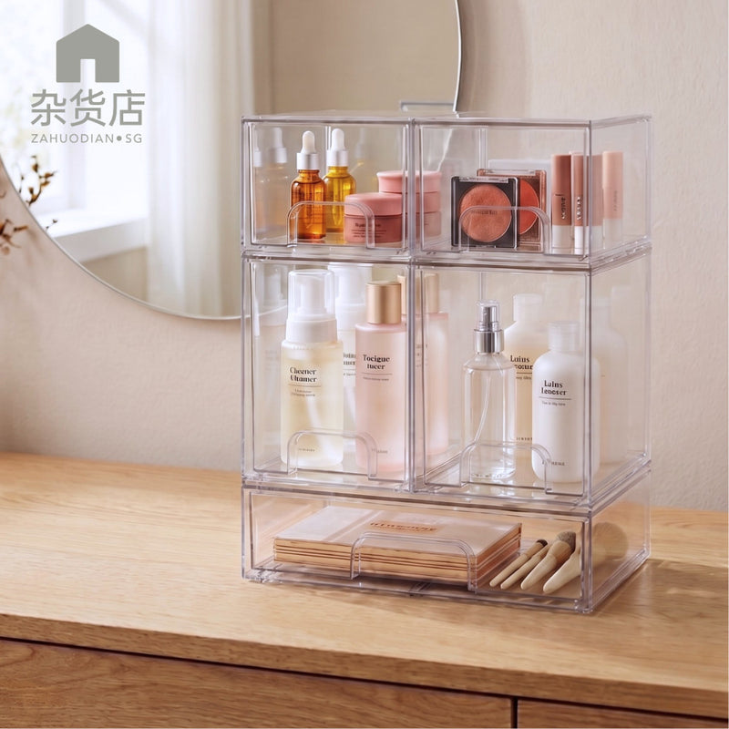 Clear Stacking Tabletop Modular Drawers for Skincare Cosmetics Supplements Teabags & More