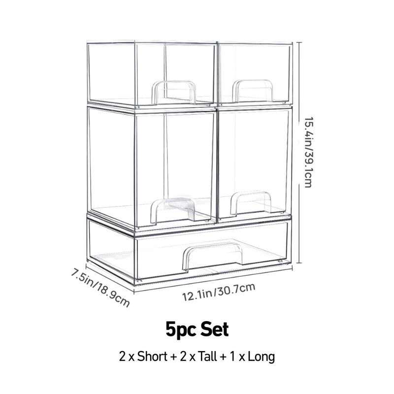 Clear Stacking Tabletop Modular Drawers for Skincare Cosmetics Supplements Teabags & More
