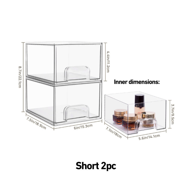 Clear Stacking Tabletop Modular Drawers for Skincare Cosmetics Supplements Teabags & More