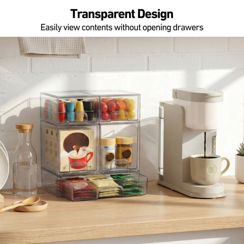 Clear Stacking Tabletop Modular Drawers for Skincare Cosmetics Supplements Teabags & More