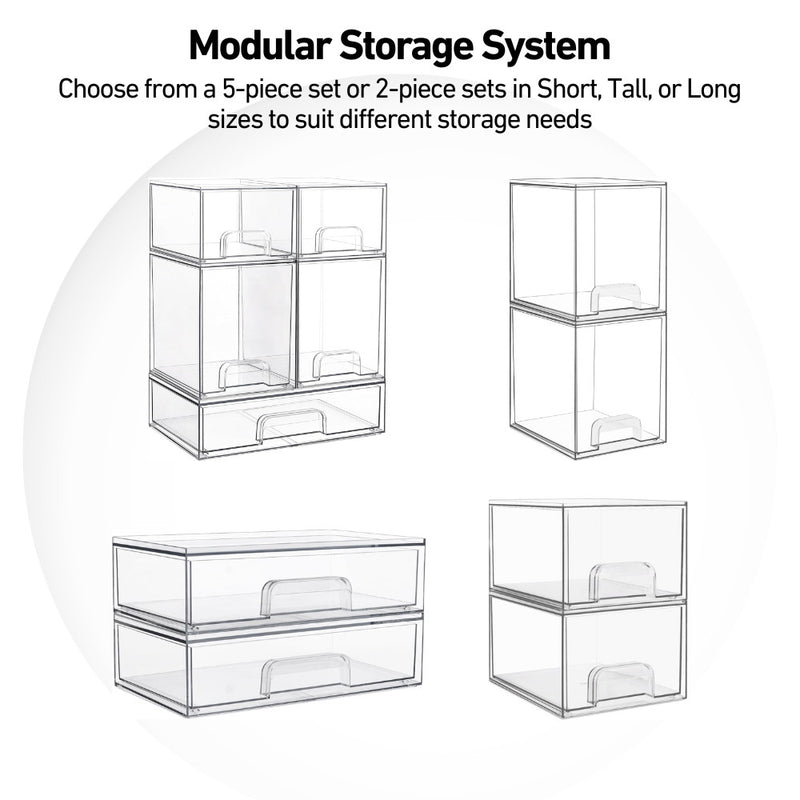 Clear Stacking Tabletop Modular Drawers for Skincare Cosmetics Supplements Teabags & More