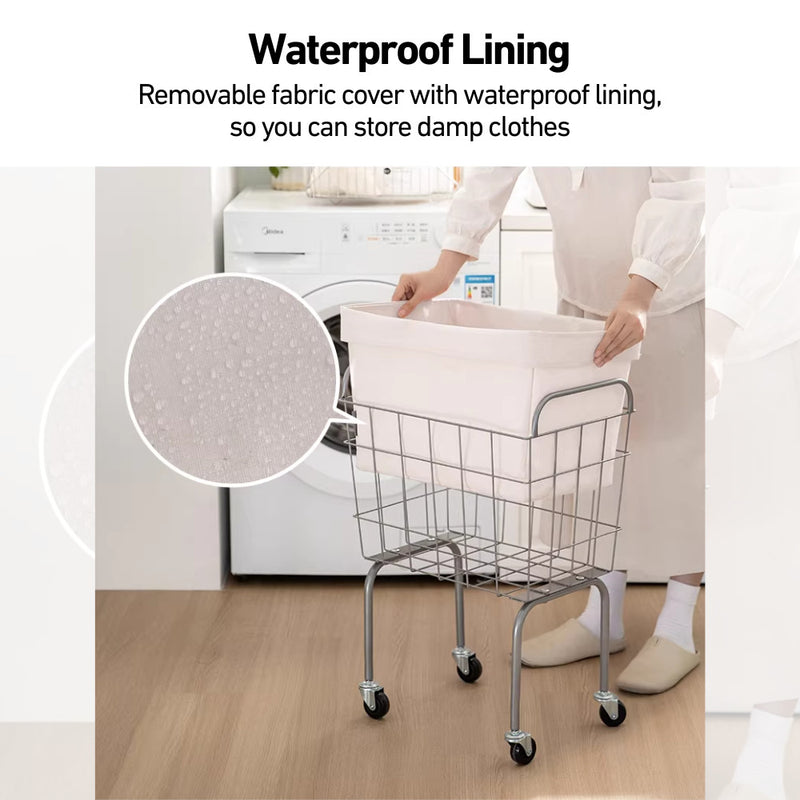 Raised Laundry Basket with Wheels and Removable Fabric Cover